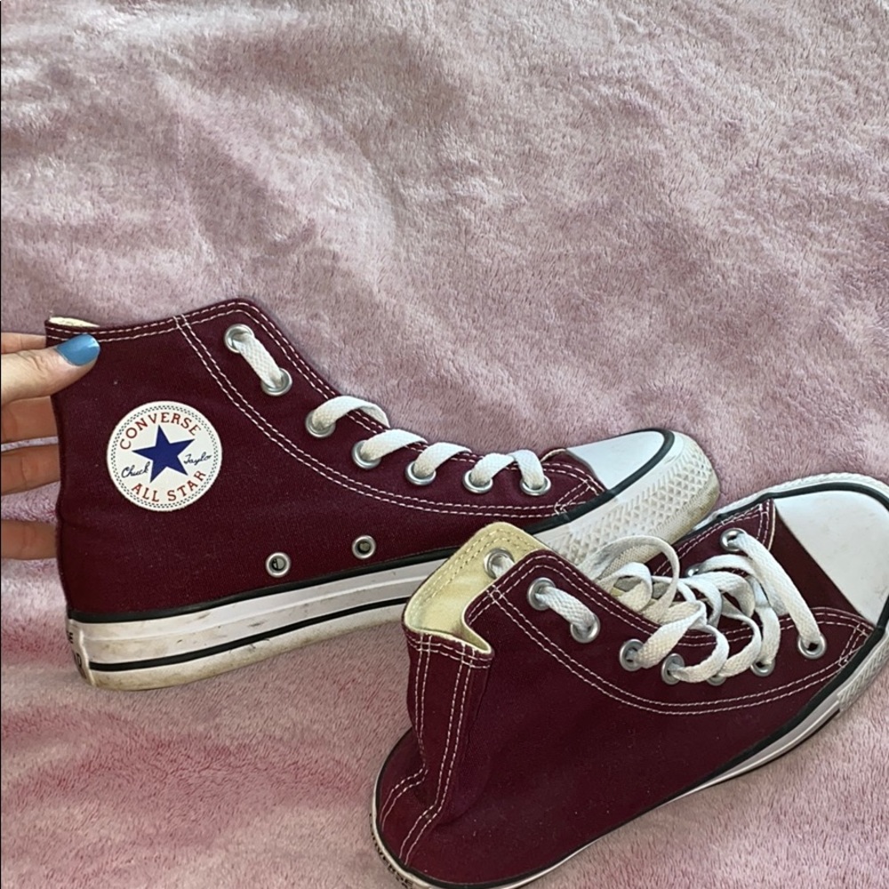 Maroon high top Converse